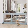 PawHut Freestanding Pet Gate Extra Wide 72" W x 27.25" H Adjustable Dog Cat Fence Blue Gray