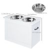 Large Elevated Pet Feeder with Storage Dog Pet Diner Function 2 Stainless Steel Dog Bowls Elevated Base for Large Dogs and Other Large Pet, White