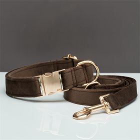 Multiple Colour Velvet Personalise Dog Collar Leash Set With Bow (Option: Brown set-M)