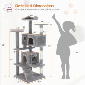 54 -Cat Tree Tower - Multi-level With Sisal Grab Post, Indoor Apartment With Ladder, Plush Toys, Rest And Play (Color: Light grey)